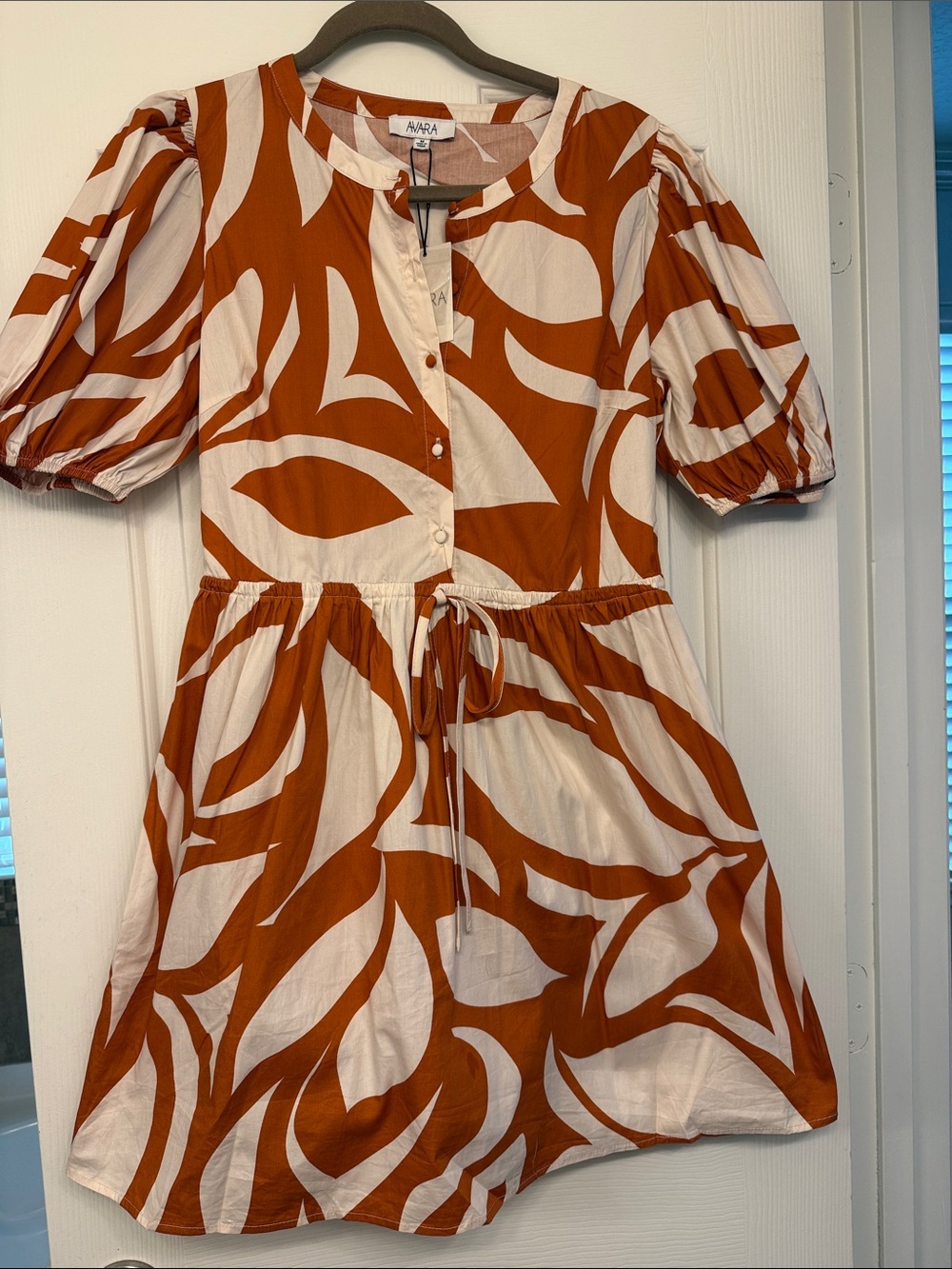 Ahara Rust & Cream Tie-Waist Mini Dress